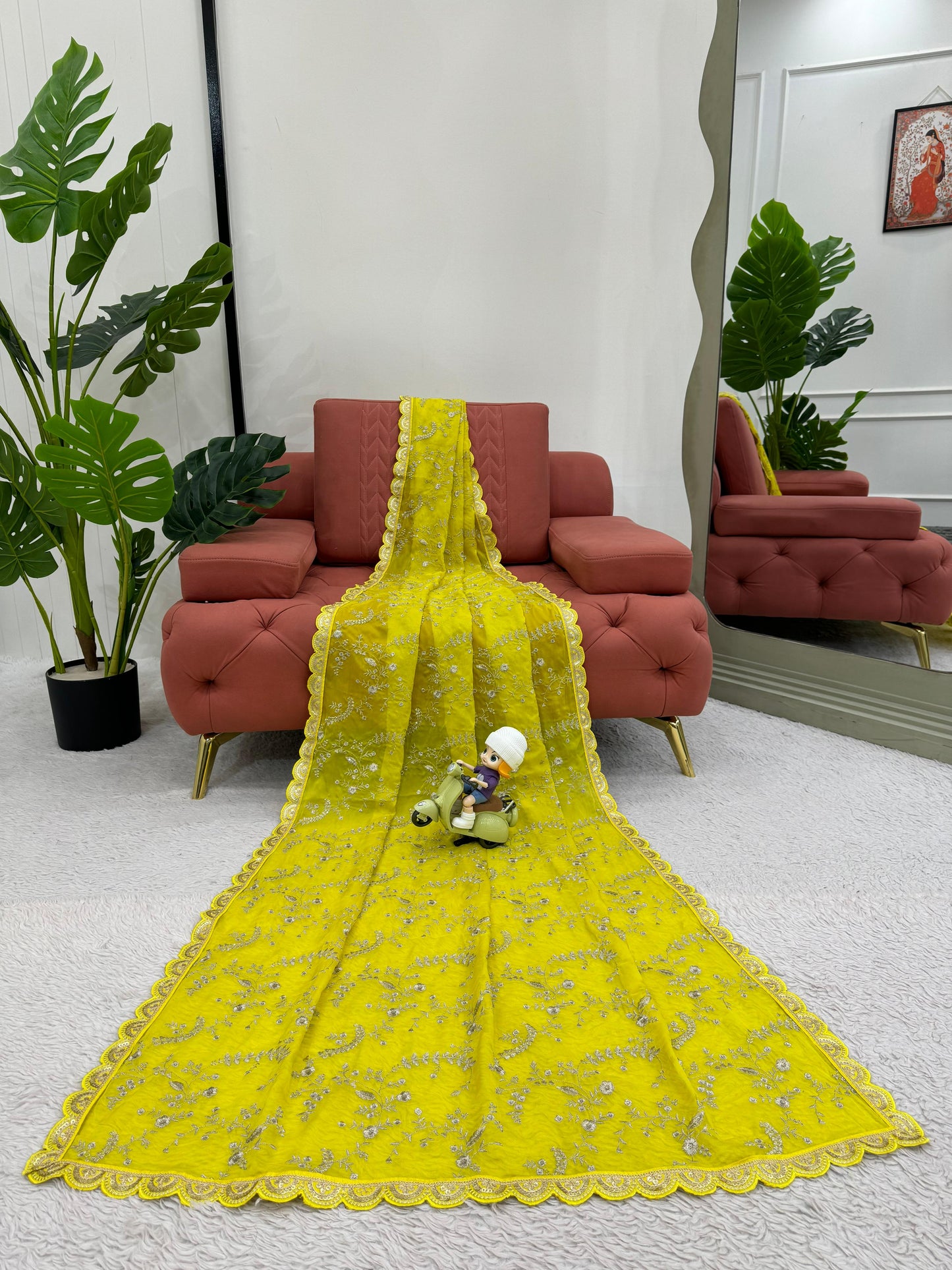 Peaceful Yellow Color Heavy Tabby Silk With Coding With Sequence Work Designer Saree