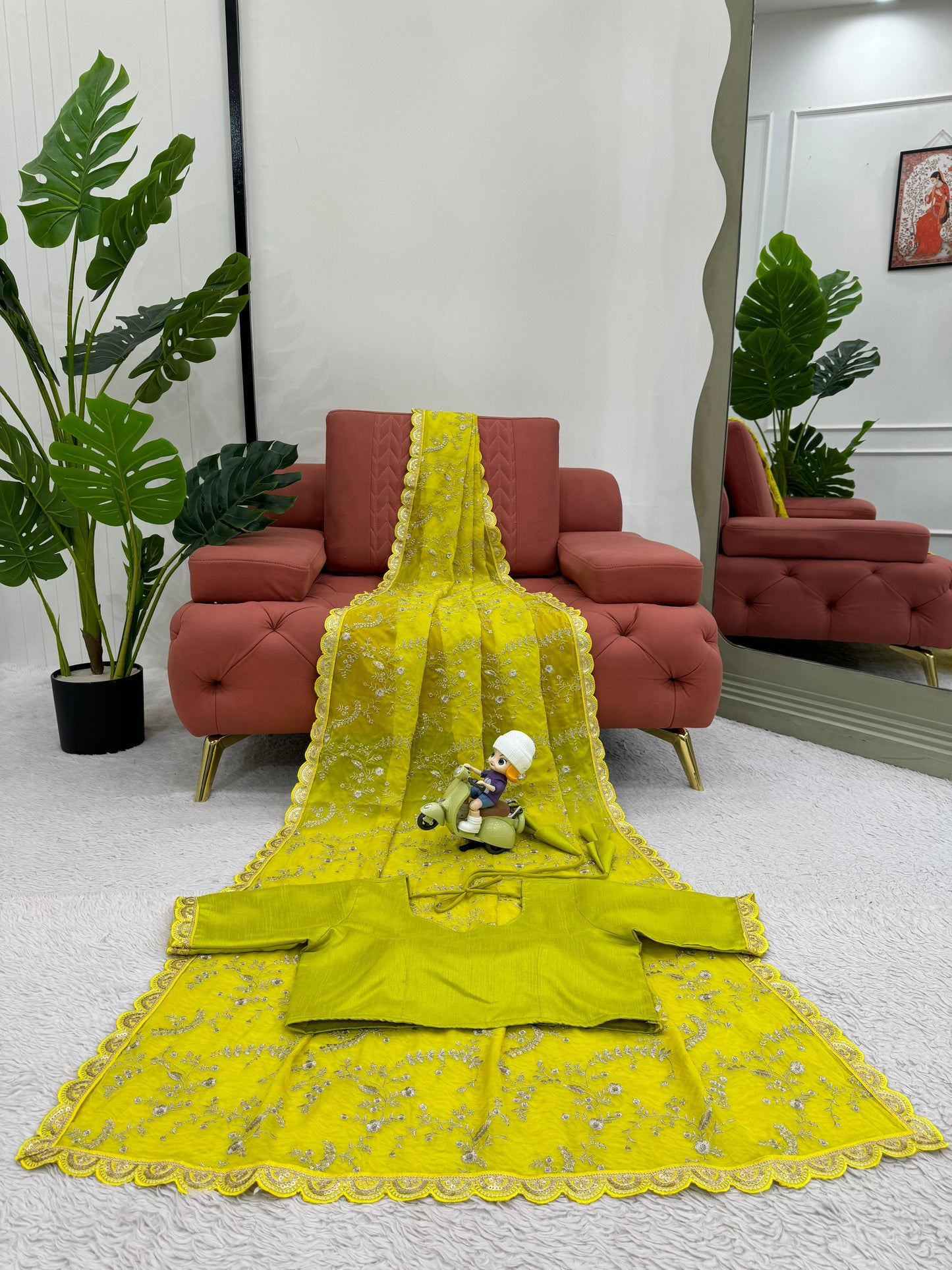 Peaceful Yellow Color Heavy Tabby Silk With Coding With Sequence Work Designer Saree