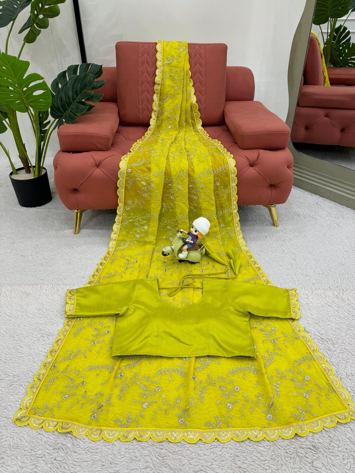 Peaceful Yellow Color Heavy Tabby Silk With Coding With Sequence Work Designer Saree