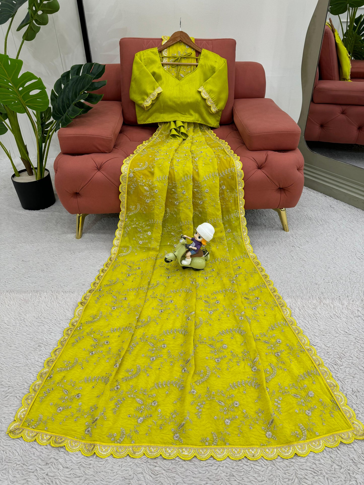 Peaceful Yellow Color Heavy Tabby Silk With Coding With Sequence Work Designer Saree