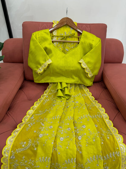 Peaceful Yellow Color Heavy Tabby Silk With Coding With Sequence Work Designer Saree