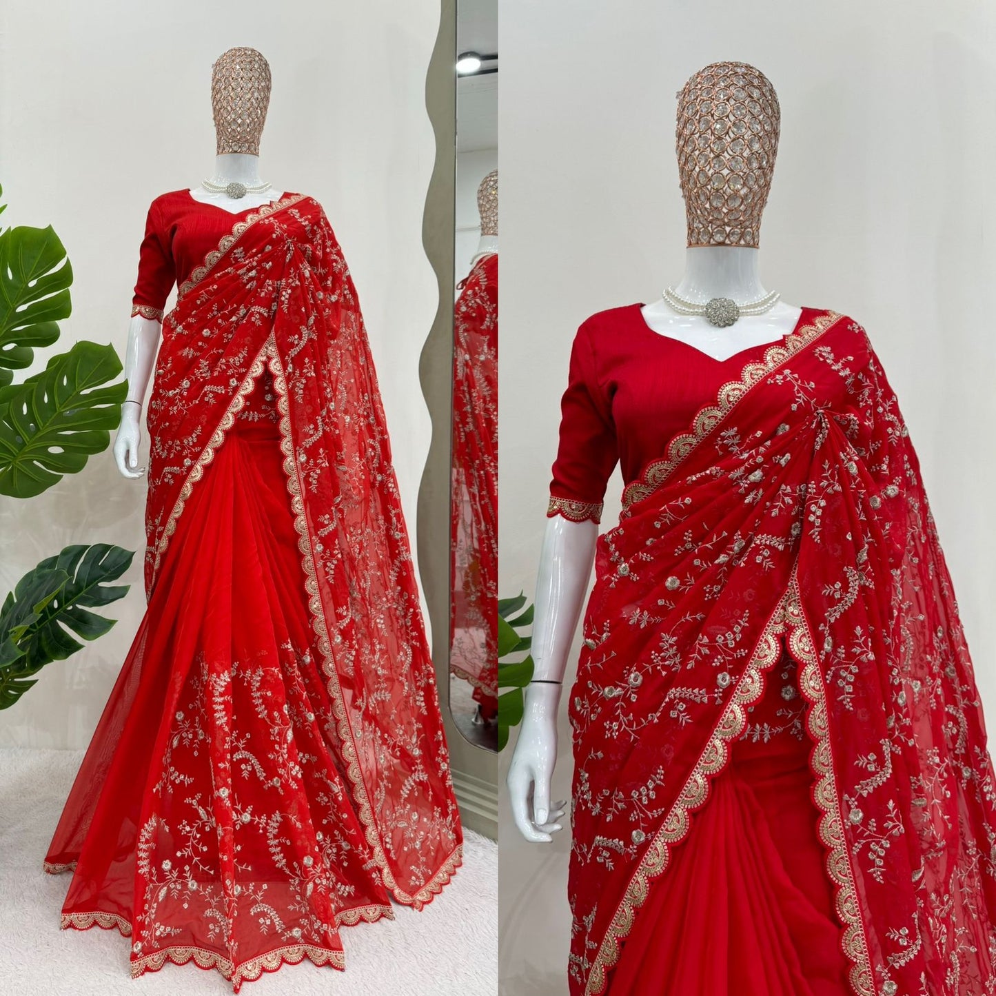 Peaceful Red Color Heavy Tabby Silk With Coding With Sequence Work Designer Saree