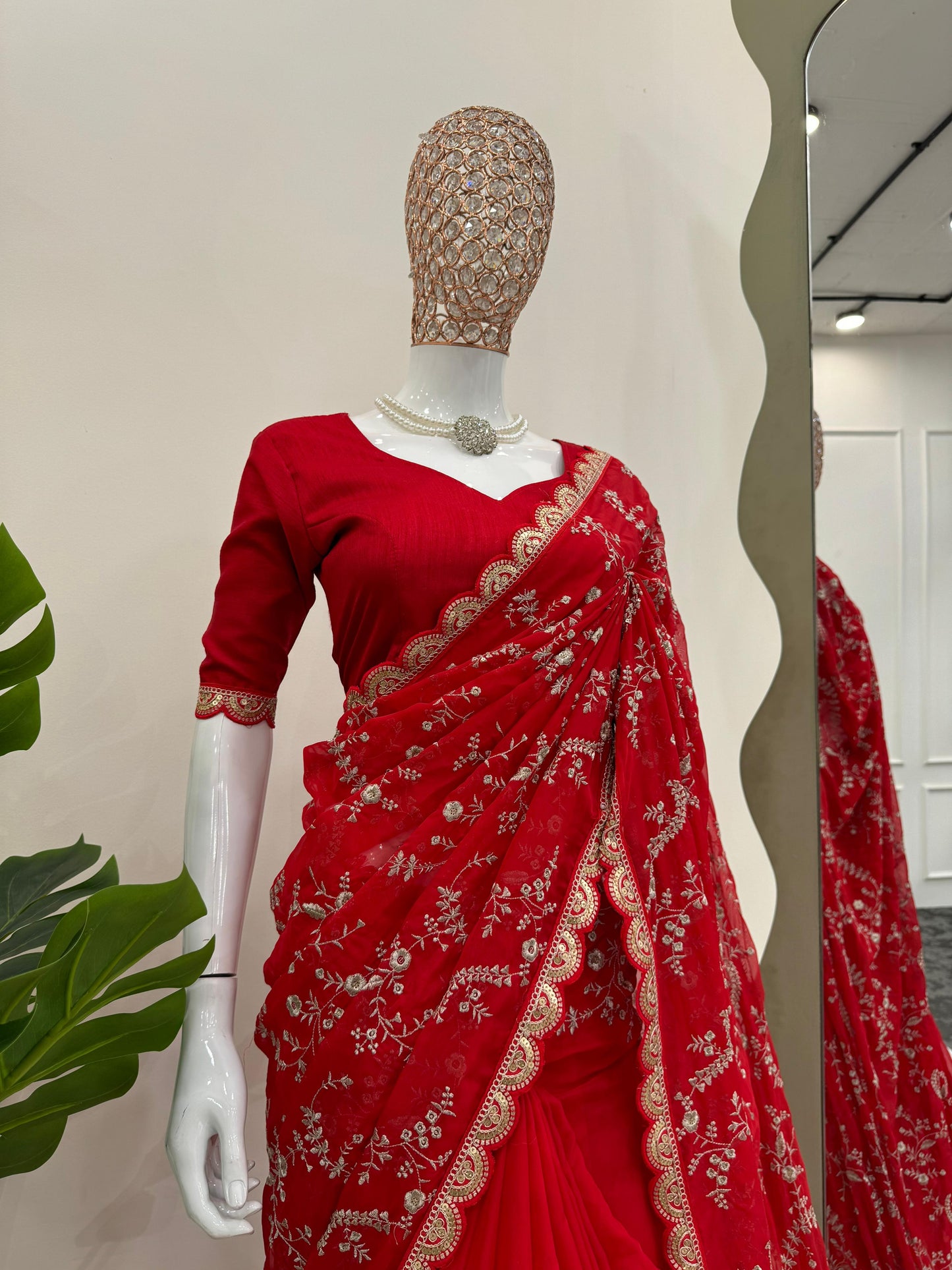 Peaceful Red Color Heavy Tabby Silk With Coding With Sequence Work Designer Saree
