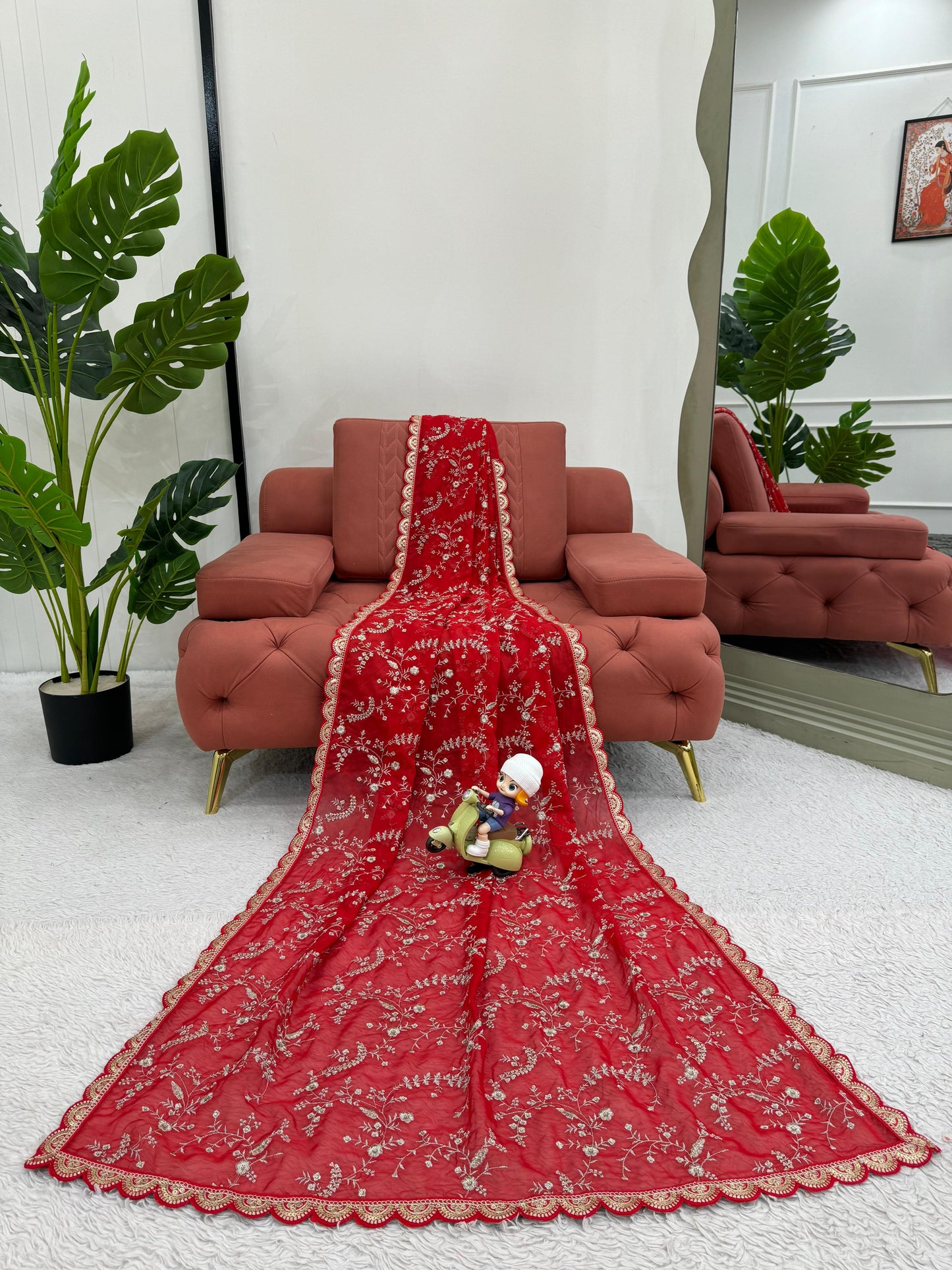 Peaceful Red Color Heavy Tabby Silk With Coding With Sequence Work Designer Saree