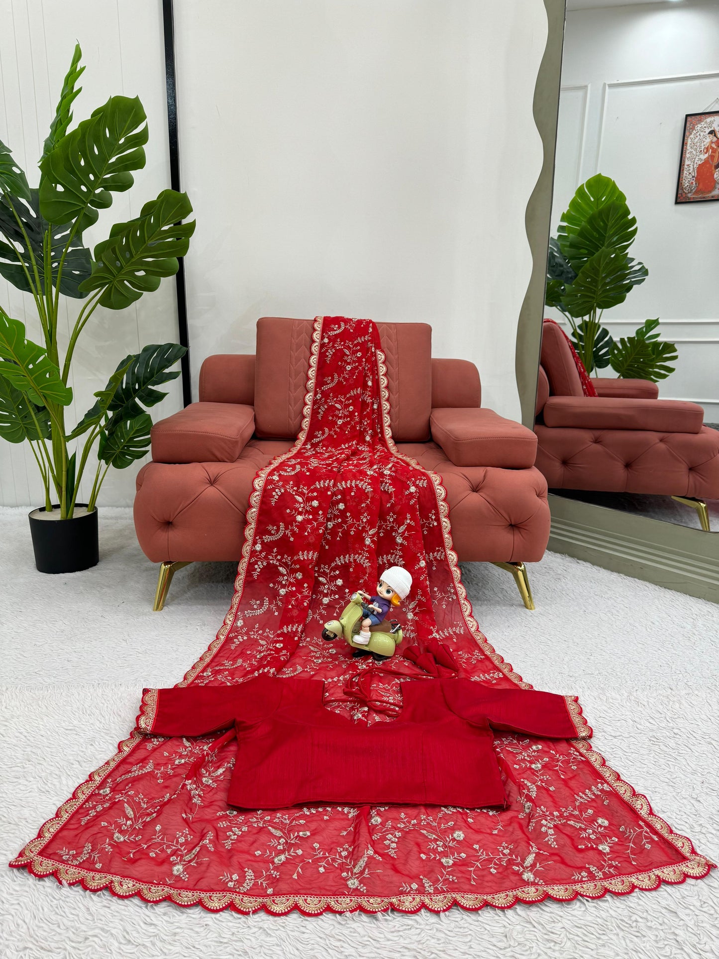 Peaceful Red Color Heavy Tabby Silk With Coding With Sequence Work Designer Saree