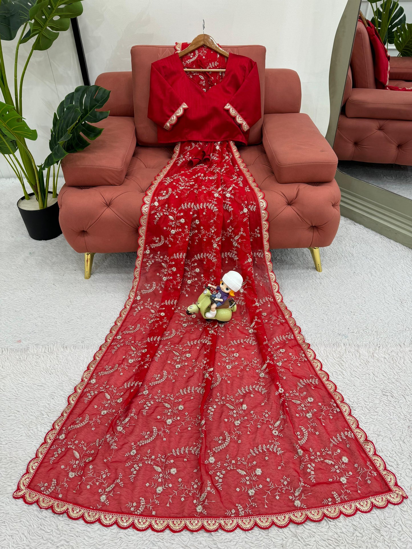 Peaceful Red Color Heavy Tabby Silk With Coding With Sequence Work Designer Saree