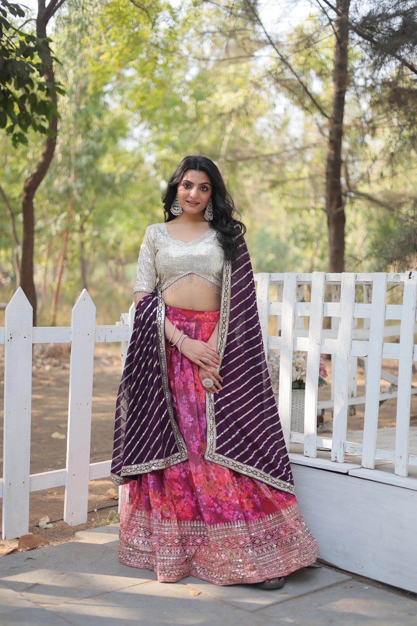 Beautiful Digital Printed Faux Georgette With Heavy Sequins And Thread Embroidered Work Lehenga Choli