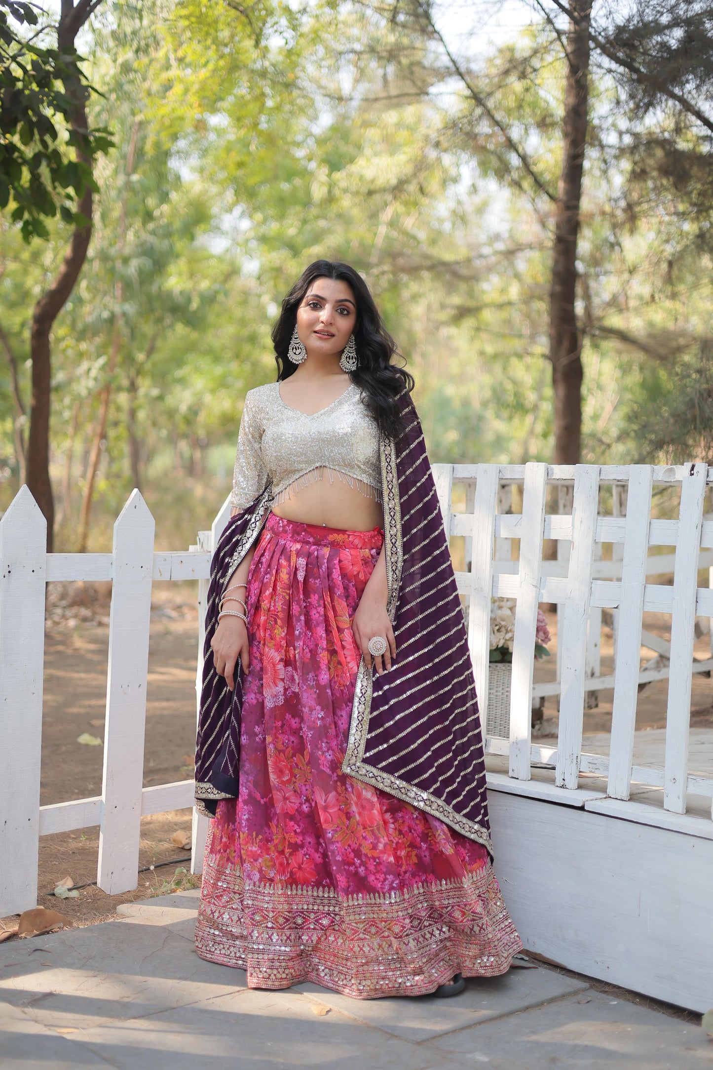Beautiful Digital Printed Faux Georgette With Heavy Sequins And Thread Embroidered Work Lehenga Choli