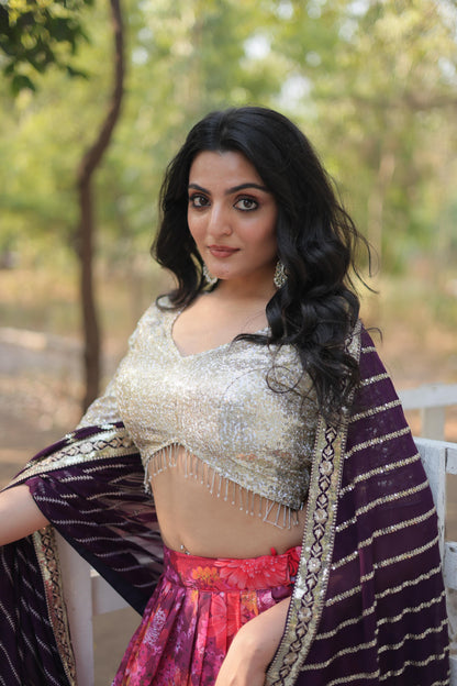 Beautiful Digital Printed Faux Georgette With Heavy Sequins And Thread Embroidered Work Lehenga Choli