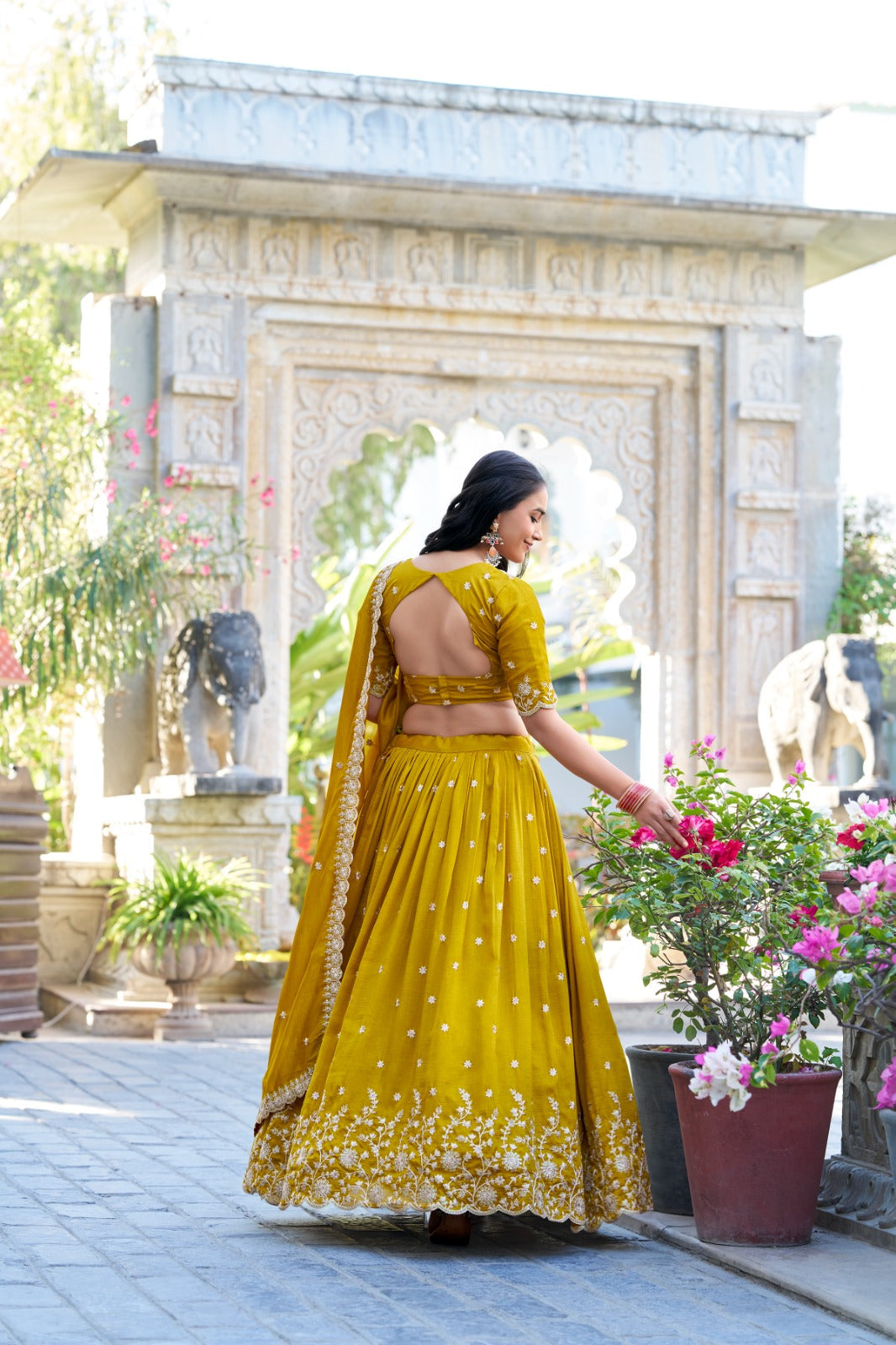 Haldi Special Wear Yellow Color Vichitra Silk With Sequins And Thread Embroidery Work Designer Lehenga Choli