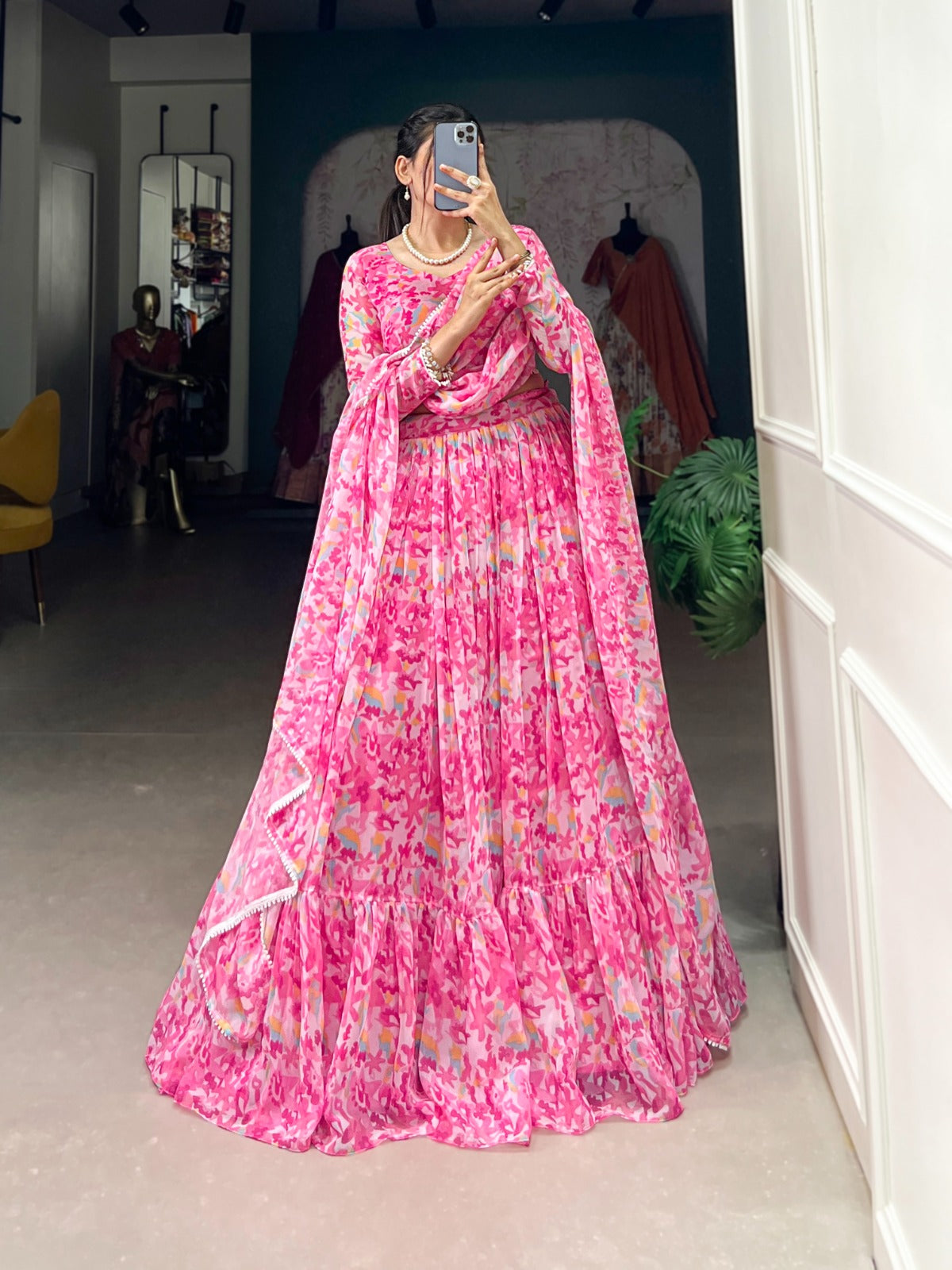 Sangeet Wear Pink Color Georgette With Printed Beautiful Designer Lehenga Choli