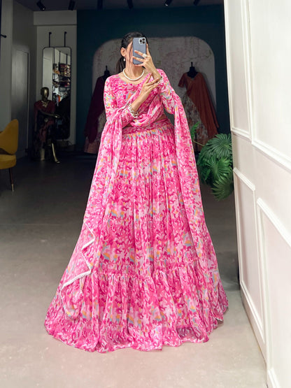 Sangeet Wear Pink Color Georgette With Printed Beautiful Designer Lehenga Choli
