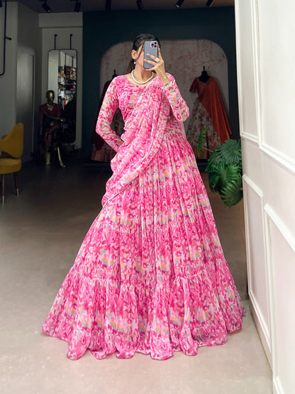 Sangeet Wear Pink Color Georgette With Printed Beautiful Designer Lehenga Choli