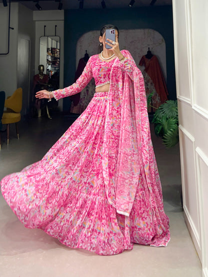 Sangeet Wear Pink Color Georgette With Printed Beautiful Designer Lehenga Choli
