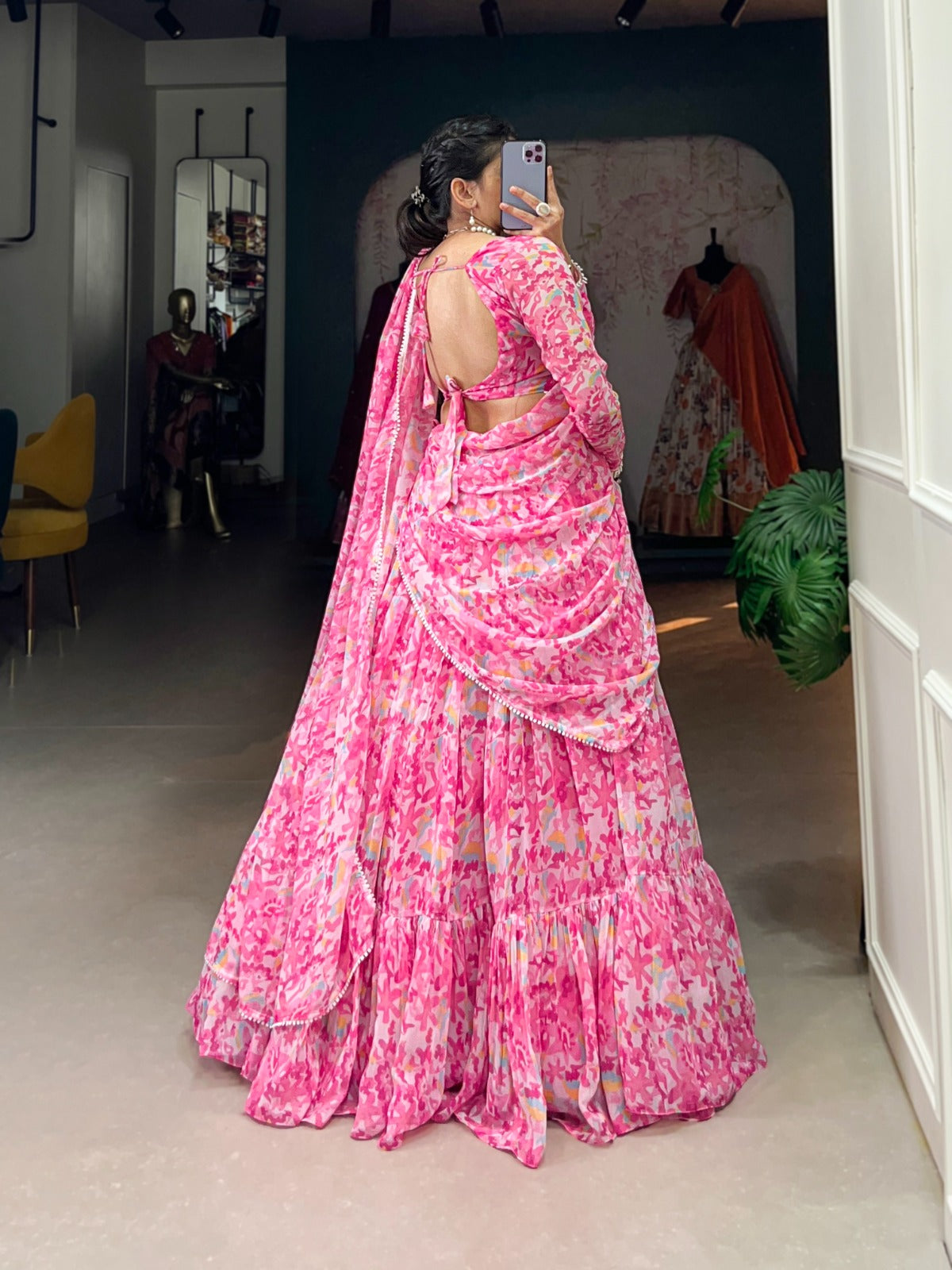 Sangeet Wear Pink Color Georgette With Printed Beautiful Designer Lehenga Choli