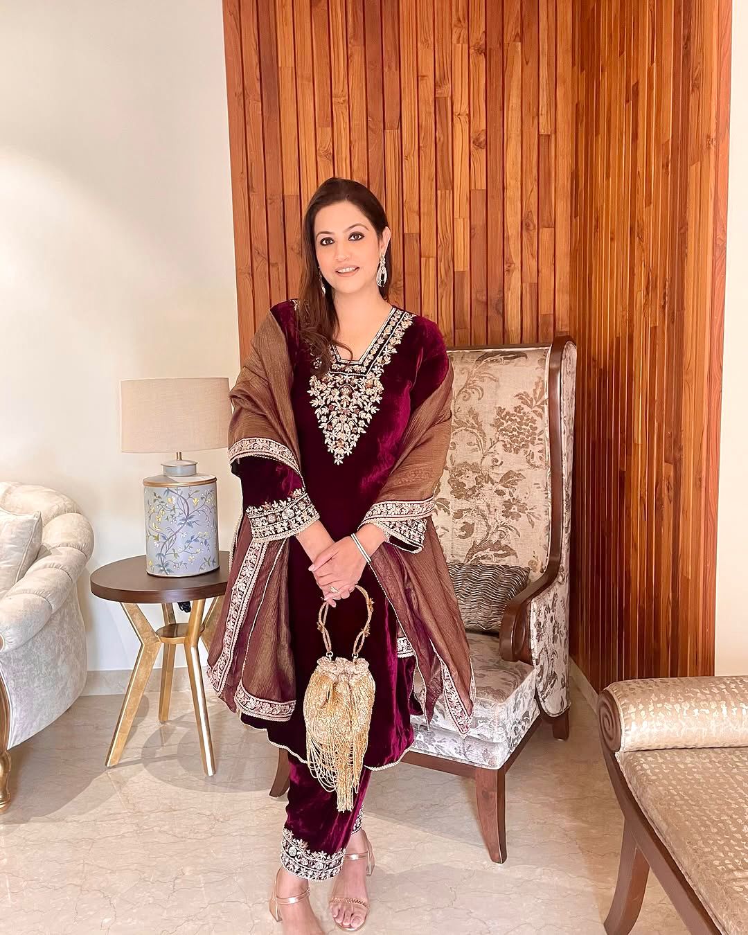 Exclusive Maroon Color Heavy Pure Viscose Velvet With Embroidery 5mm Sequence Work With Rivet Moti Work Designer Velvet Suit