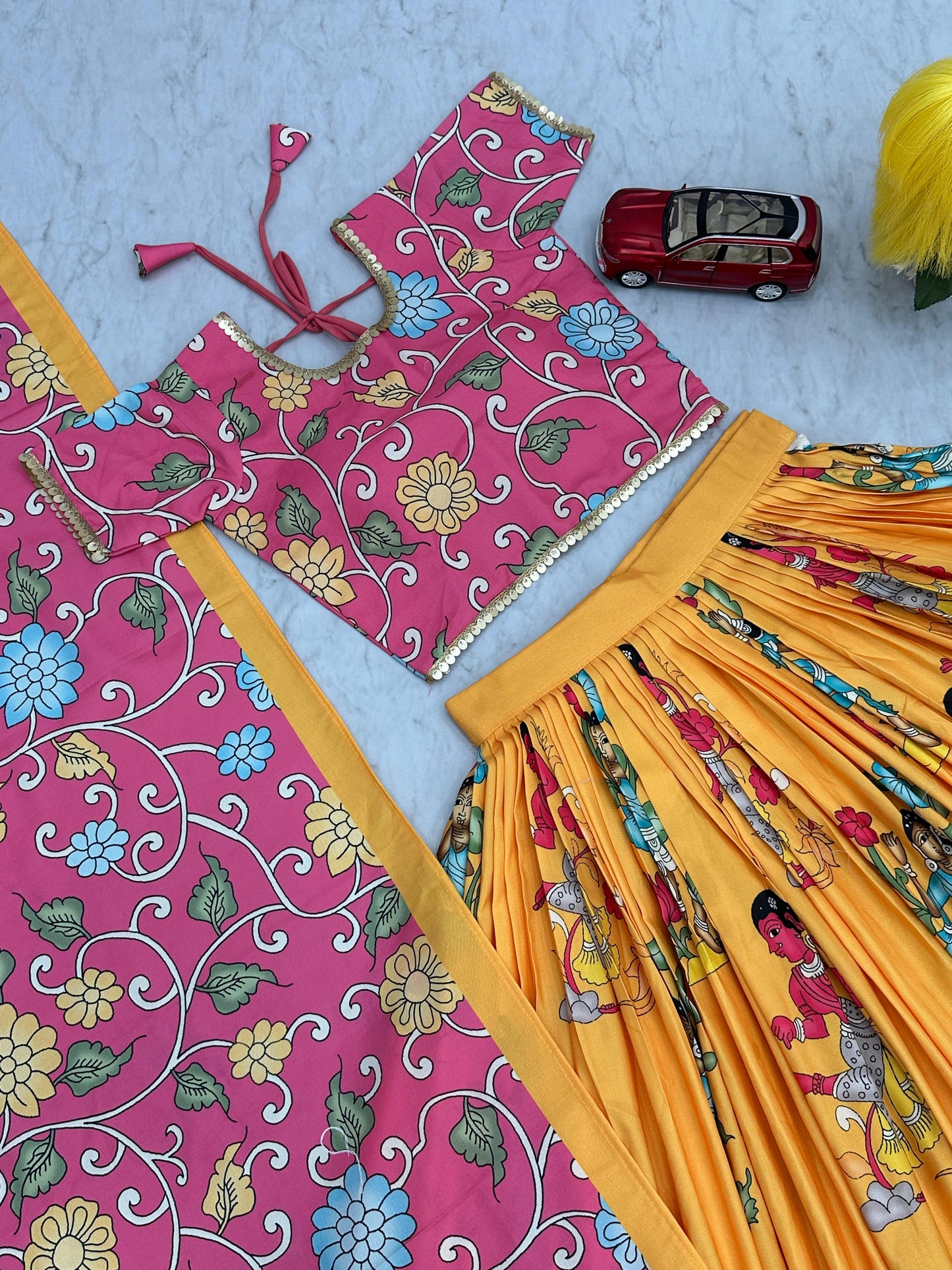 Haldi Special Yellow Color Cotton With Kalamkari Printed Beautiful Lehenga Choli