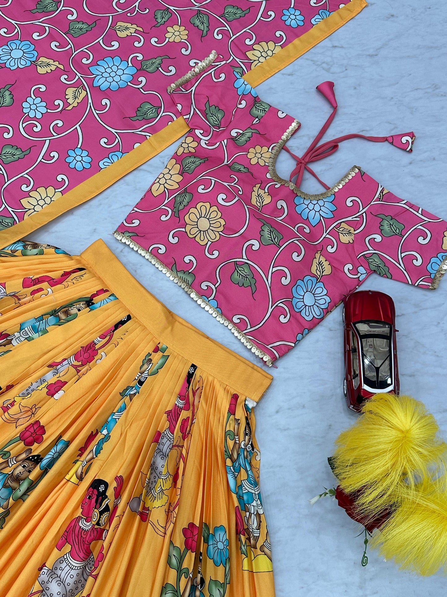 Haldi Special Yellow Color Cotton With Kalamkari Printed Beautiful Lehenga Choli
