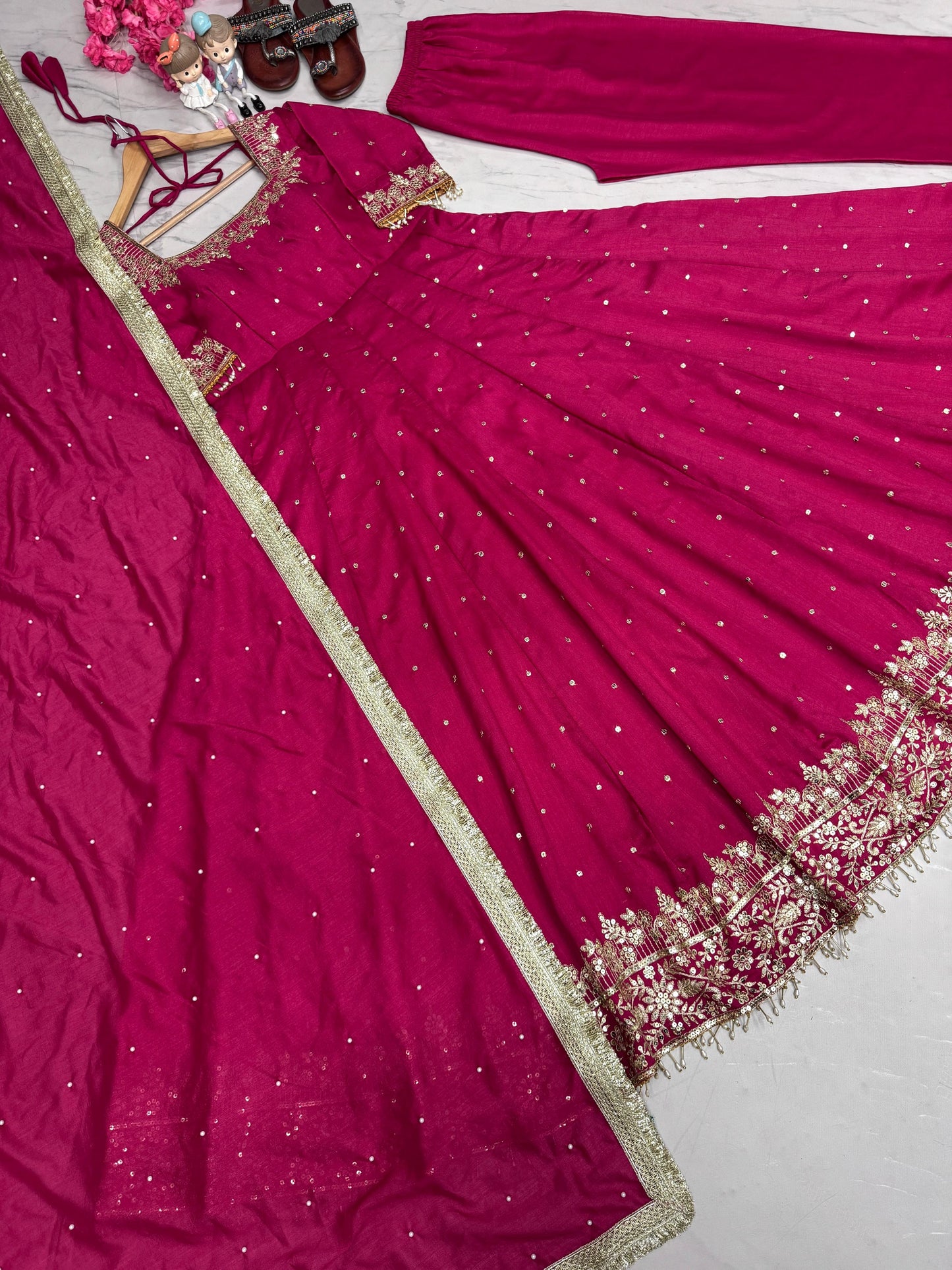 Stylist Pink Color Heavy Pure Vichitra Silk With Embroidery 5mm Sequence Work Anarkali Gown