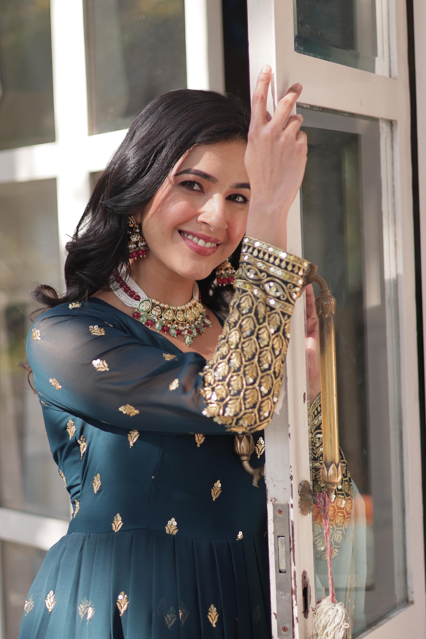 Party Wear Teal Green Color Faux Blooming With Embroidery Zari Sequin Work Designer Gown