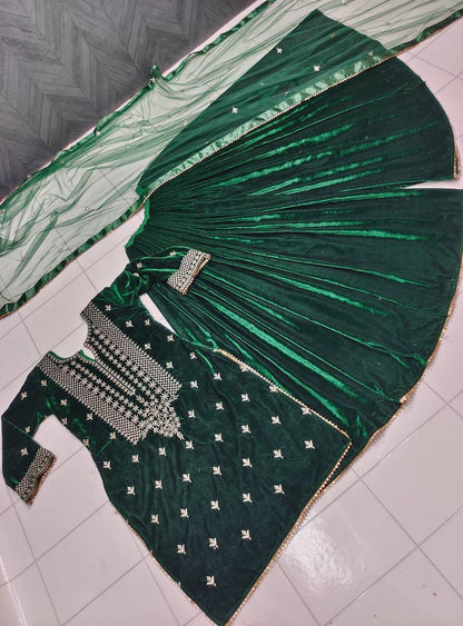 Fabulous Georgette Green Color Sharara Suit