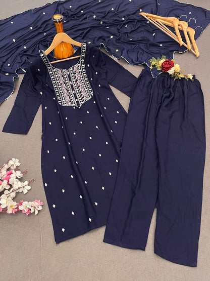 Wonderful Heavy Reyon Blue Color Salwar Suit