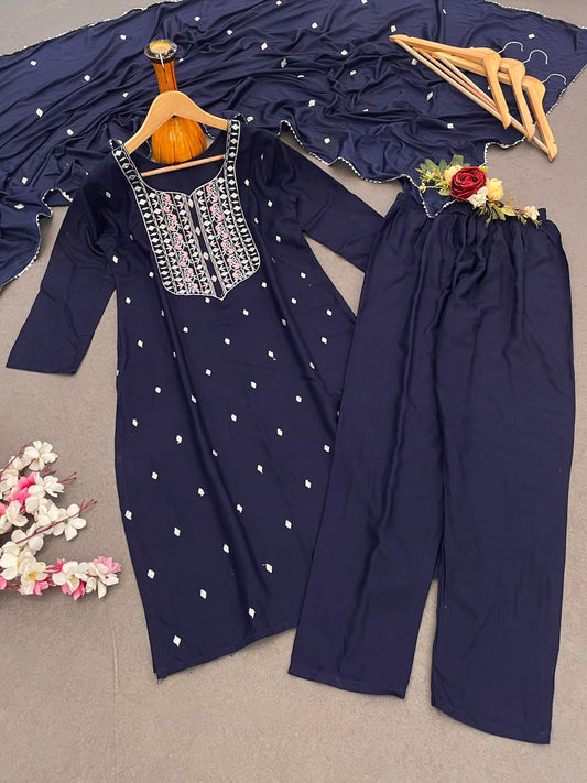 Wonderful Heavy Reyon Blue Color Salwar Suit