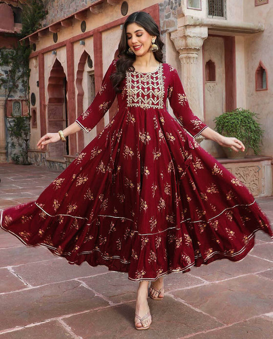 Good Looking Reyon Red Color Gown