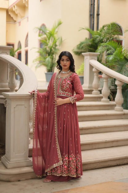 Stunning Peach Color Faux Georgette With Rich Sequins Embroidered Work Kurti With Sharara