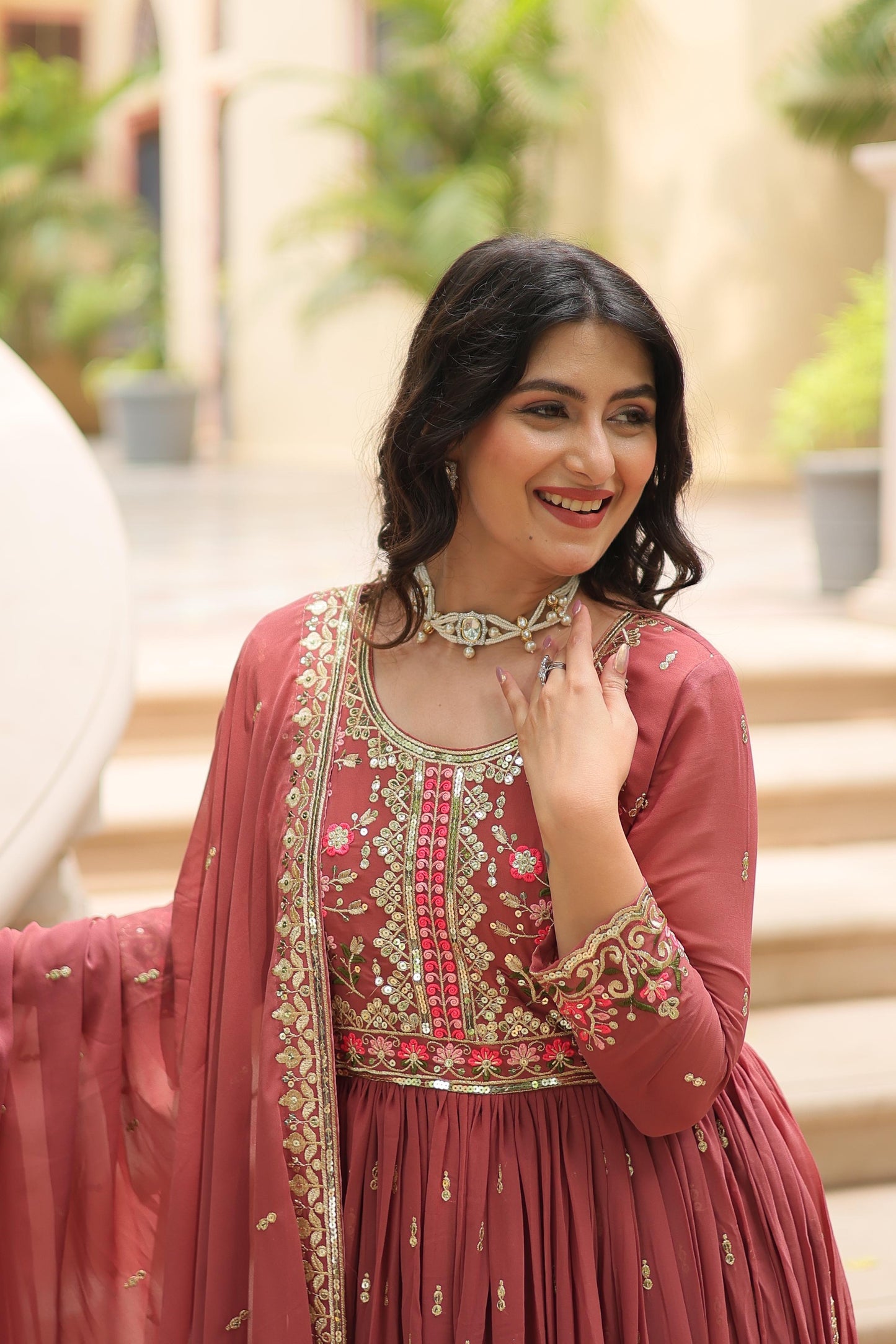 Stunning Peach Color Faux Georgette With Rich Sequins Embroidered Work Kurti With Sharara