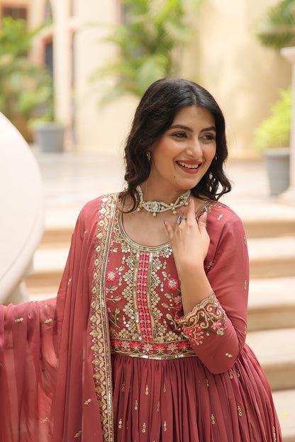 Stunning Peach Color Faux Georgette With Rich Sequins Embroidered Work Kurti With Sharara