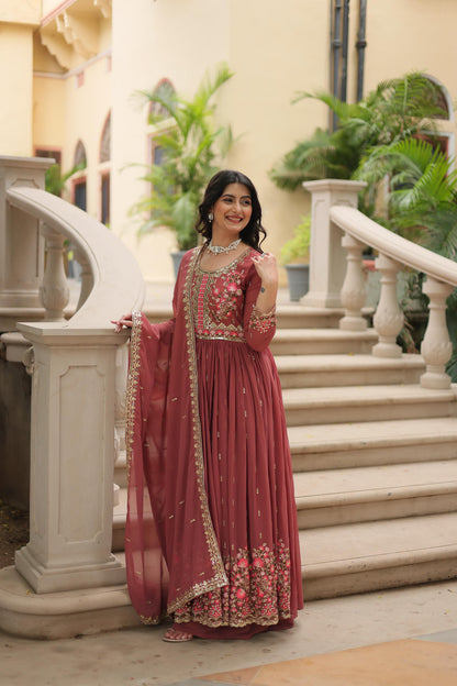 Stunning Peach Color Faux Georgette With Rich Sequins Embroidered Work Kurti With Sharara