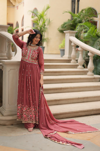 Stunning Peach Color Faux Georgette With Rich Sequins Embroidered Work Kurti With Sharara
