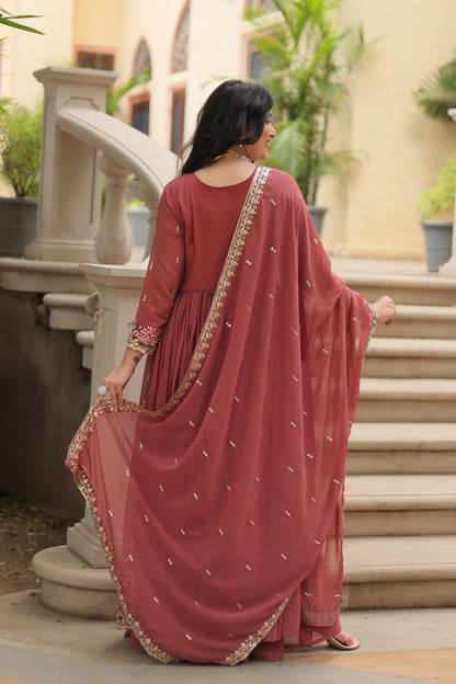 Stunning Peach Color Faux Georgette With Rich Sequins Embroidered Work Kurti With Sharara