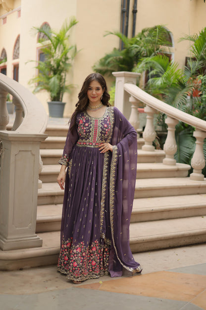 Stunning  Purple Color Faux Georgette With Rich Sequins Embroidered Work Kurti With Sharara