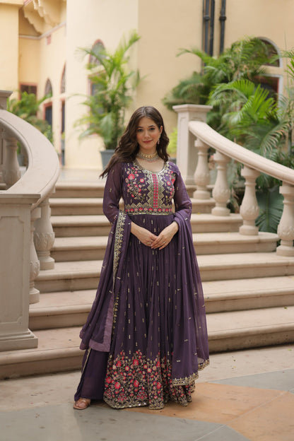 Stunning  Purple Color Faux Georgette With Rich Sequins Embroidered Work Kurti With Sharara