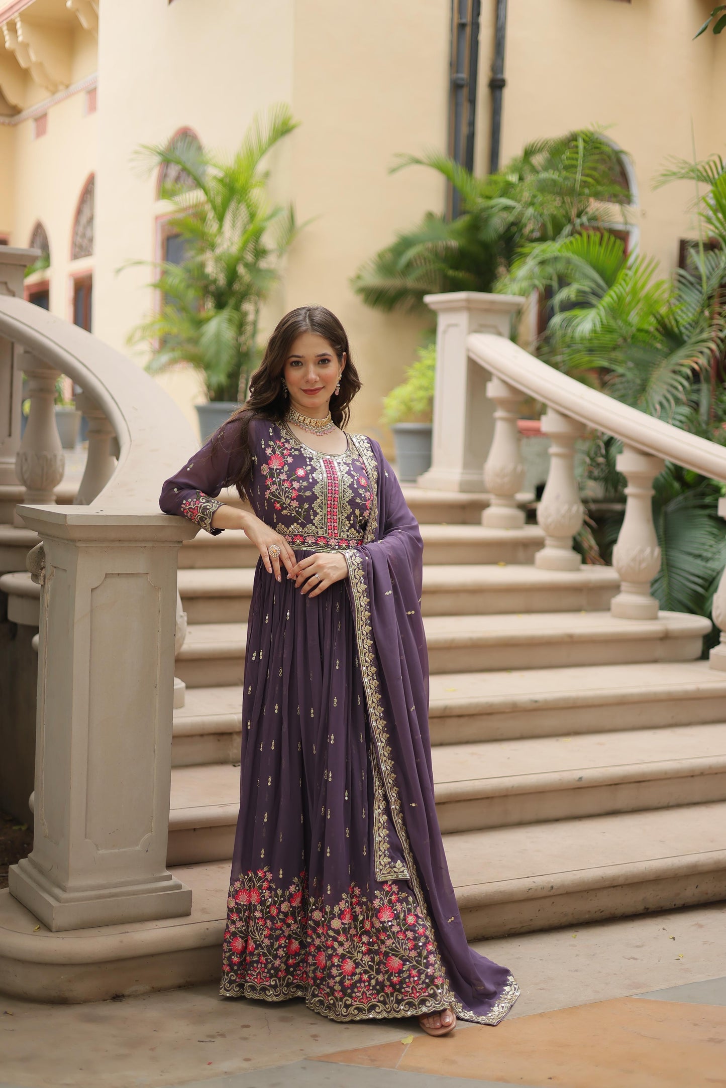 Stunning  Purple Color Faux Georgette With Rich Sequins Embroidered Work Kurti With Sharara