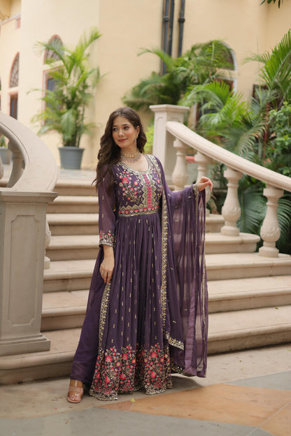 Stunning  Purple Color Faux Georgette With Rich Sequins Embroidered Work Kurti With Sharara