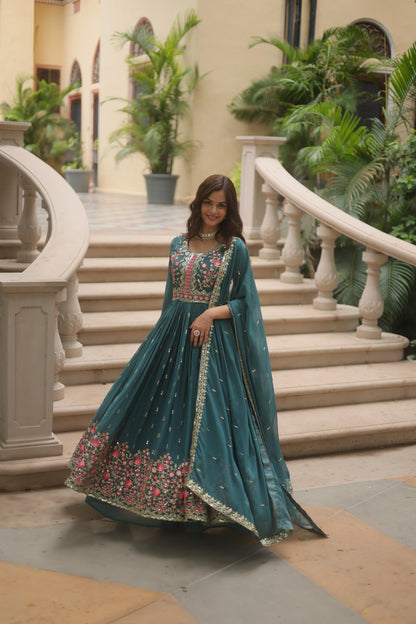 Stunning Teal Green Color Faux Georgette With Rich Sequins Embroidered Work Kurti With Sharara