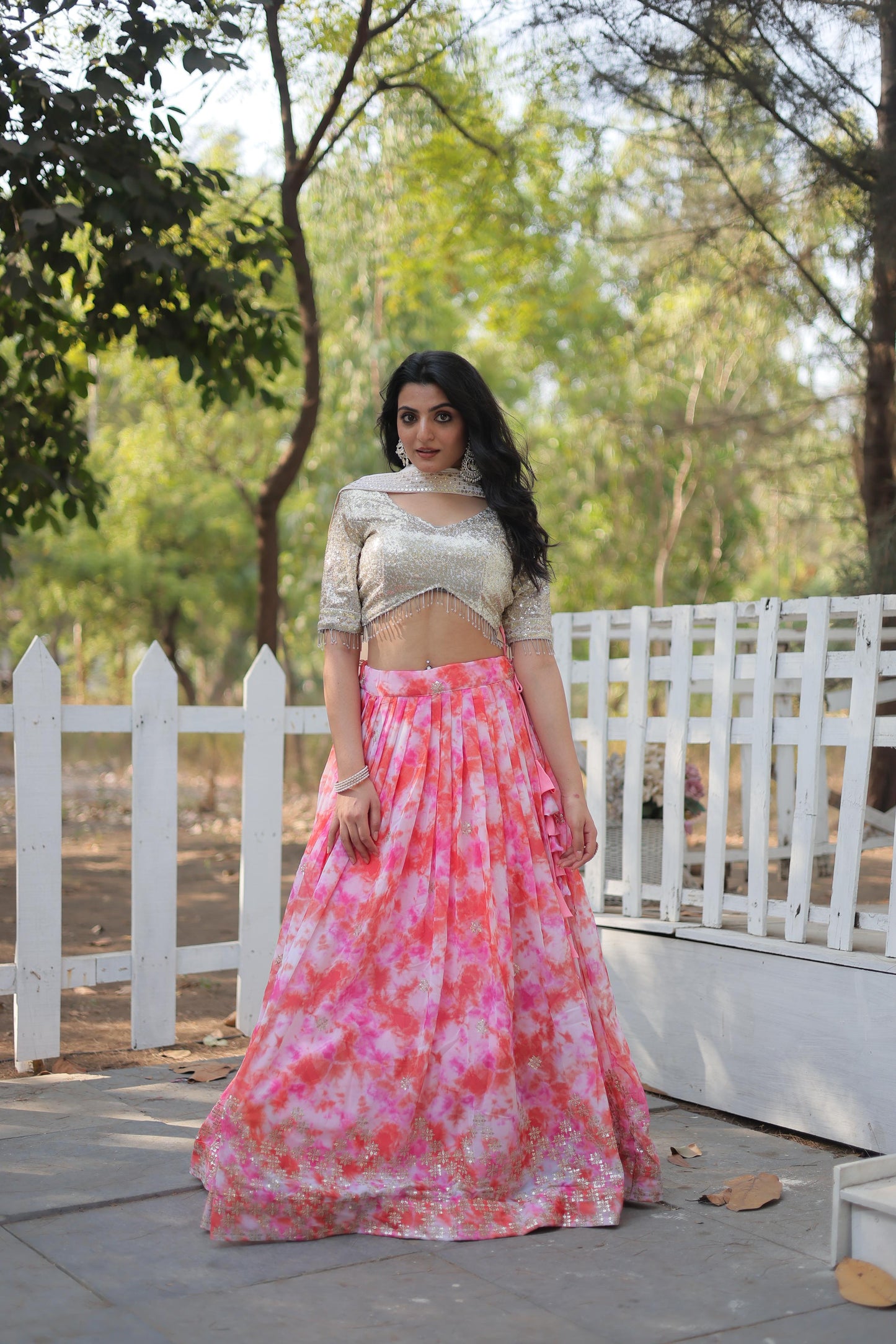 Occasion Wear Baby Pink Color Digital Printed Faux Georgette With Heavy Sequins Thread Embroidered Work Lehenga Choli