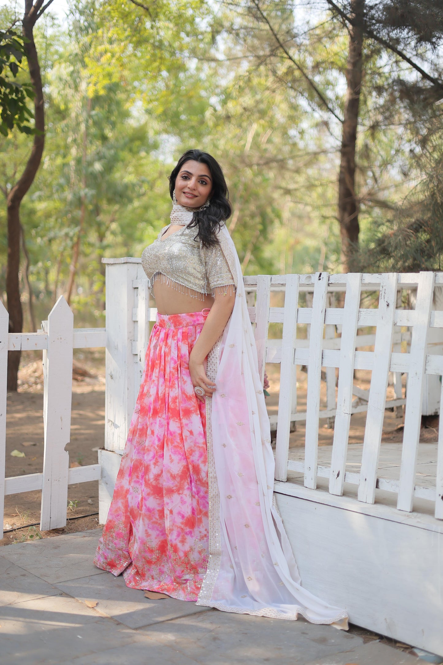 Occasion Wear Baby Pink Color Digital Printed Faux Georgette With Heavy Sequins Thread Embroidered Work Lehenga Choli