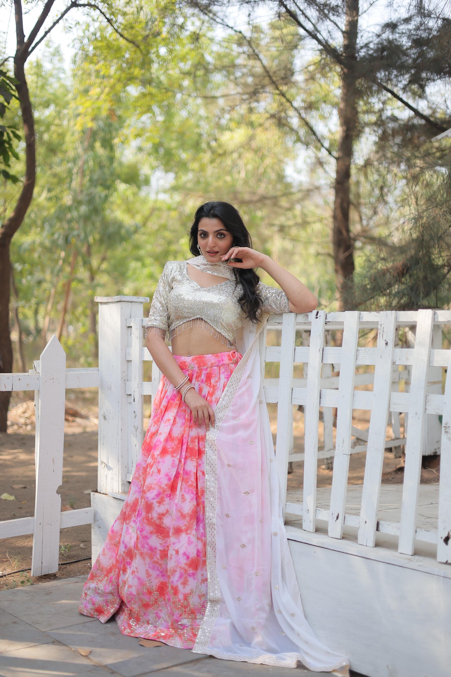 Occasion Wear Baby Pink Color Digital Printed Faux Georgette With Heavy Sequins Thread Embroidered Work Lehenga Choli