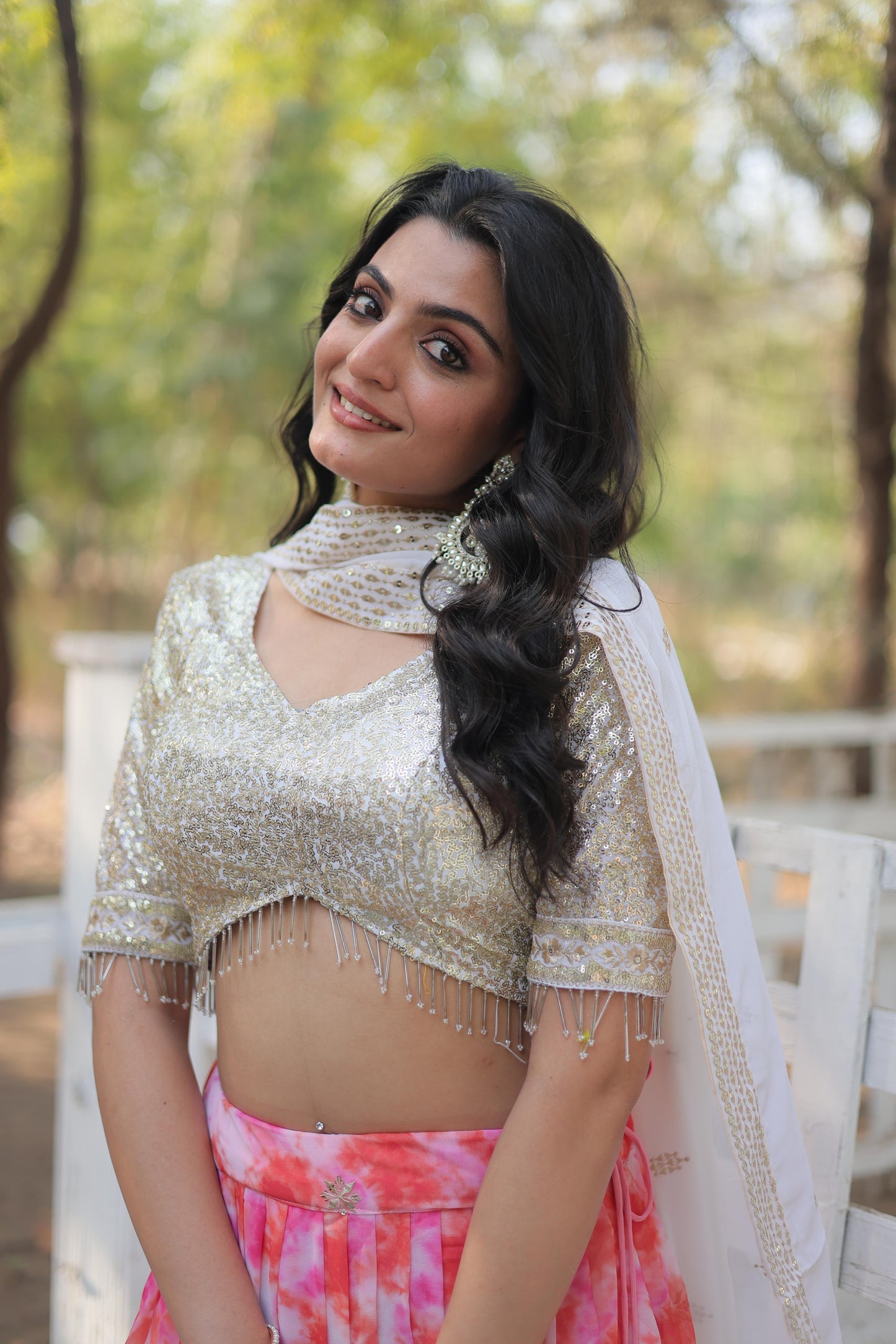 Occasion Wear Baby Pink Color Digital Printed Faux Georgette With Heavy Sequins Thread Embroidered Work Lehenga Choli