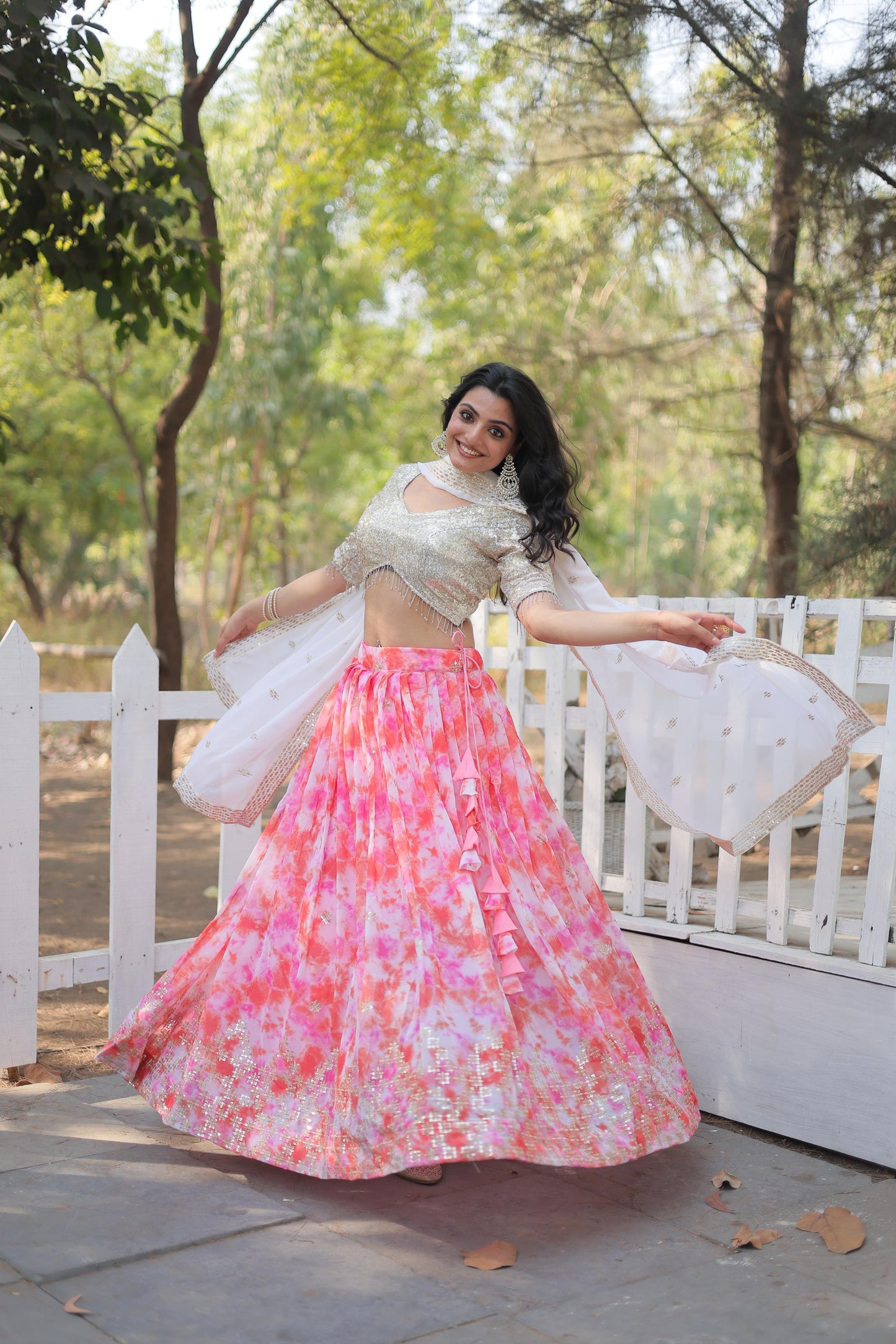 Occasion Wear Baby Pink Color Digital Printed Faux Georgette With Heavy Sequins Thread Embroidered Work Lehenga Choli