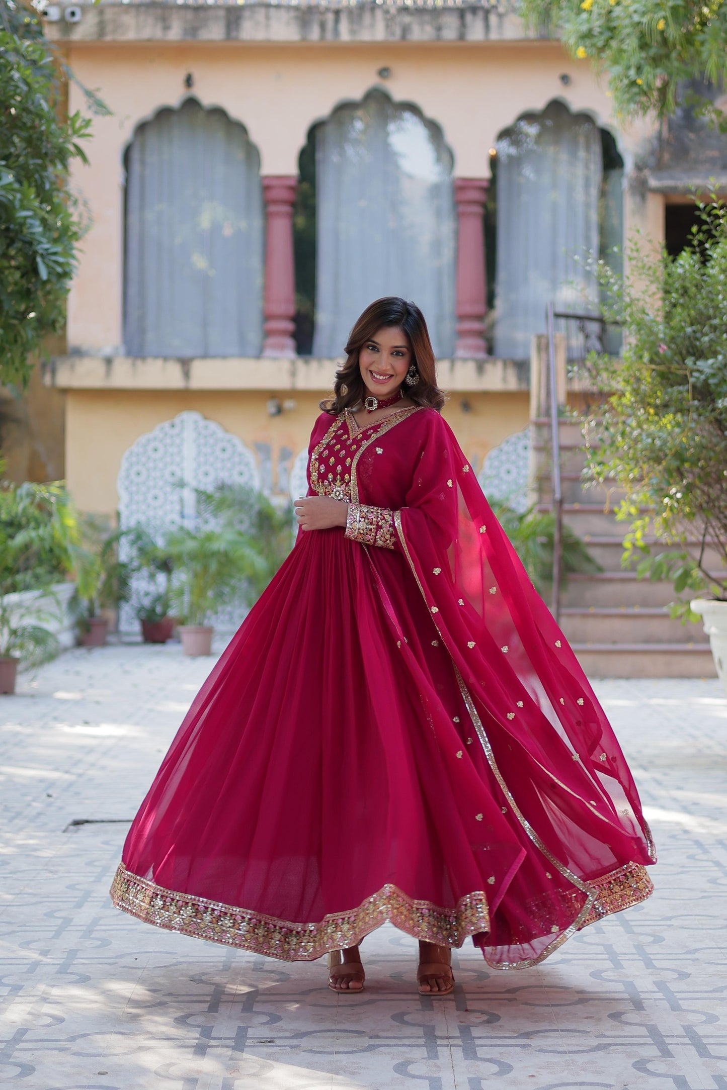 Admiring Pink Color Faux Blooming Georgette With Rich Sequins Embroidered Work Designer Gown