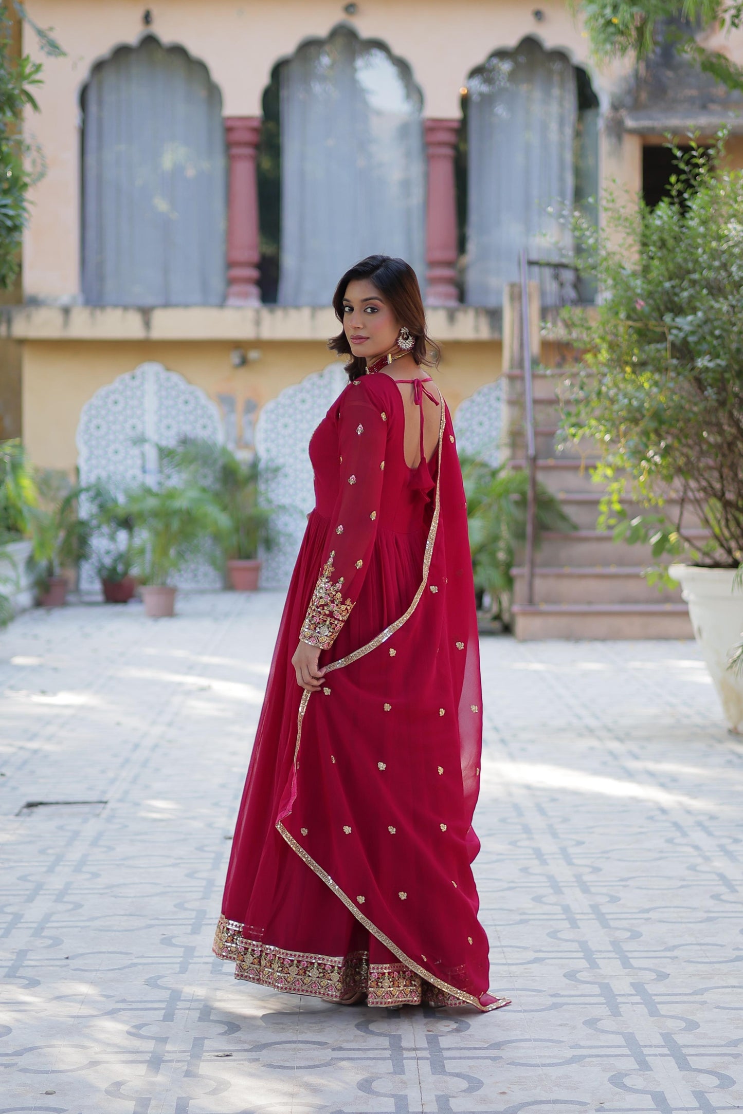Admiring Pink Color Faux Blooming Georgette With Rich Sequins Embroidered Work Designer Gown