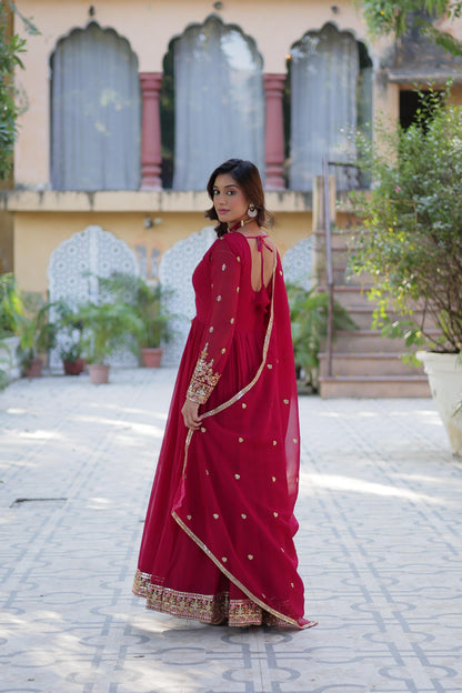 Admiring Pink Color Faux Blooming Georgette With Rich Sequins Embroidered Work Designer Gown