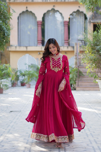 Admiring Pink Color Faux Blooming Georgette With Rich Sequins Embroidered Work Designer Gown