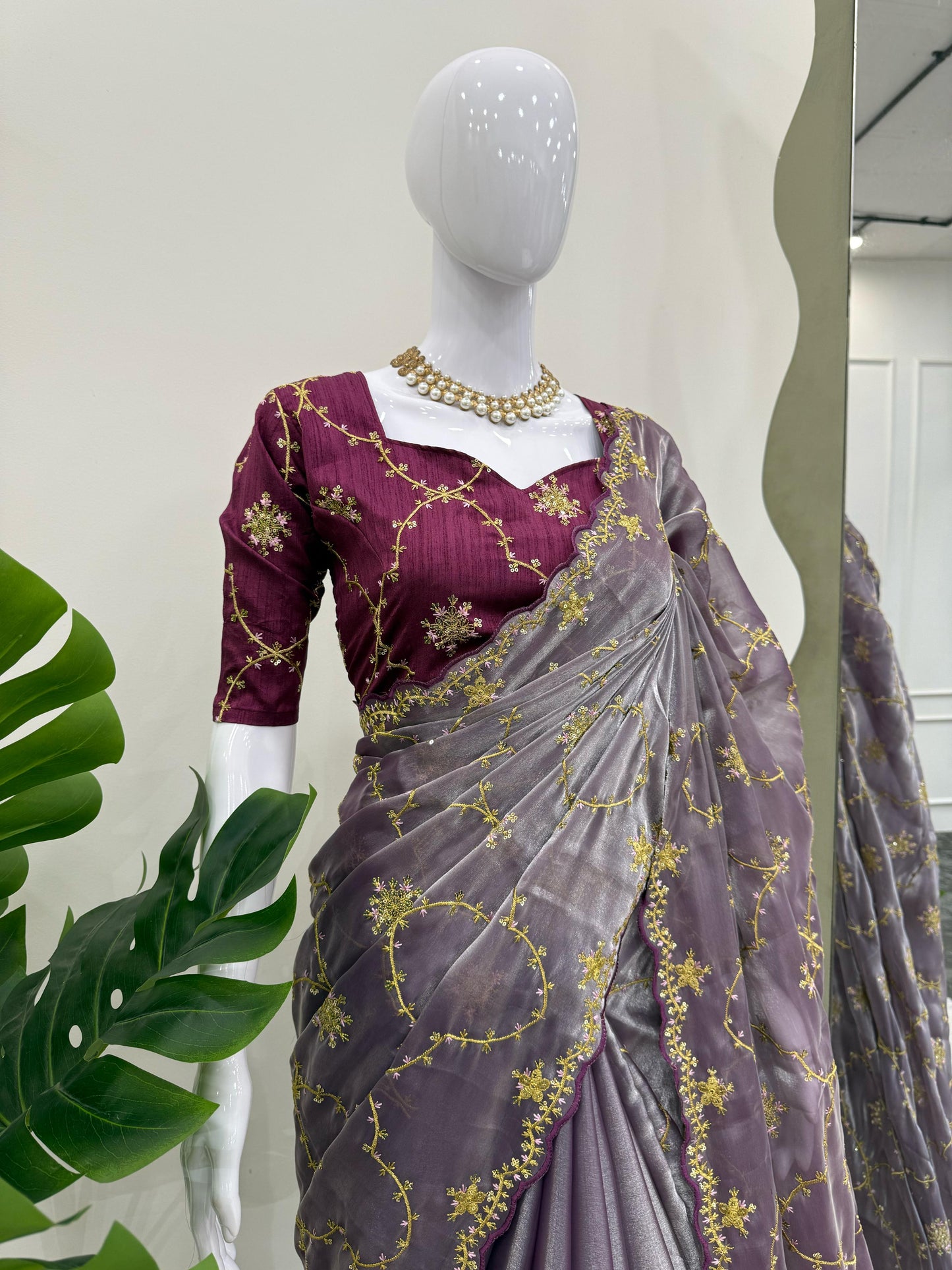Ceremony Wear Purple Color Heavy Jimmy Chu And Thread With Sequence Work Saree