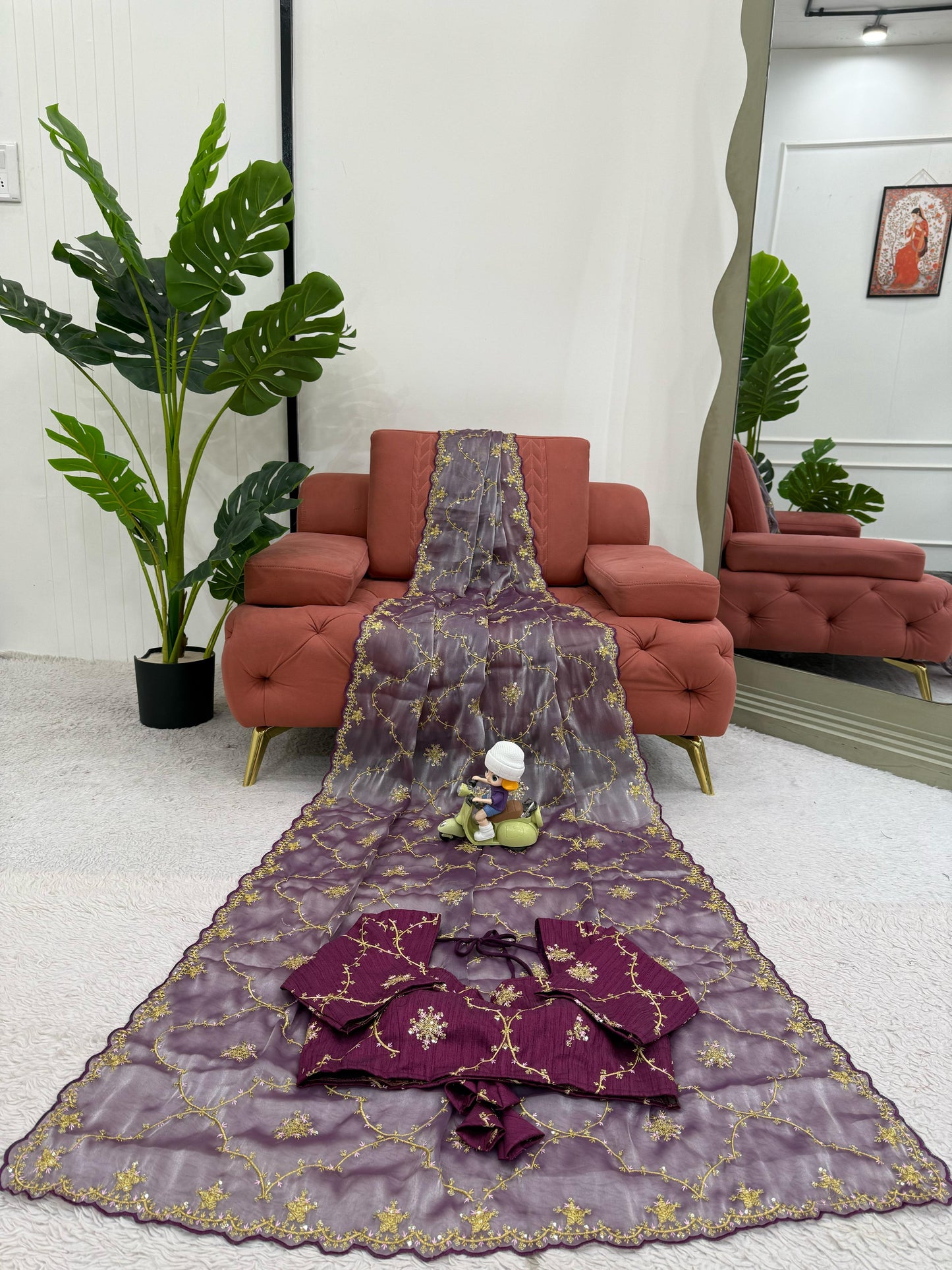 Ceremony Wear Purple Color Heavy Jimmy Chu And Thread With Sequence Work Saree